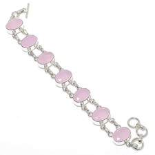 Pink Rose Quartz Gemstone 925 Sterling Silver Jewelry Bracelet Size 7-8"