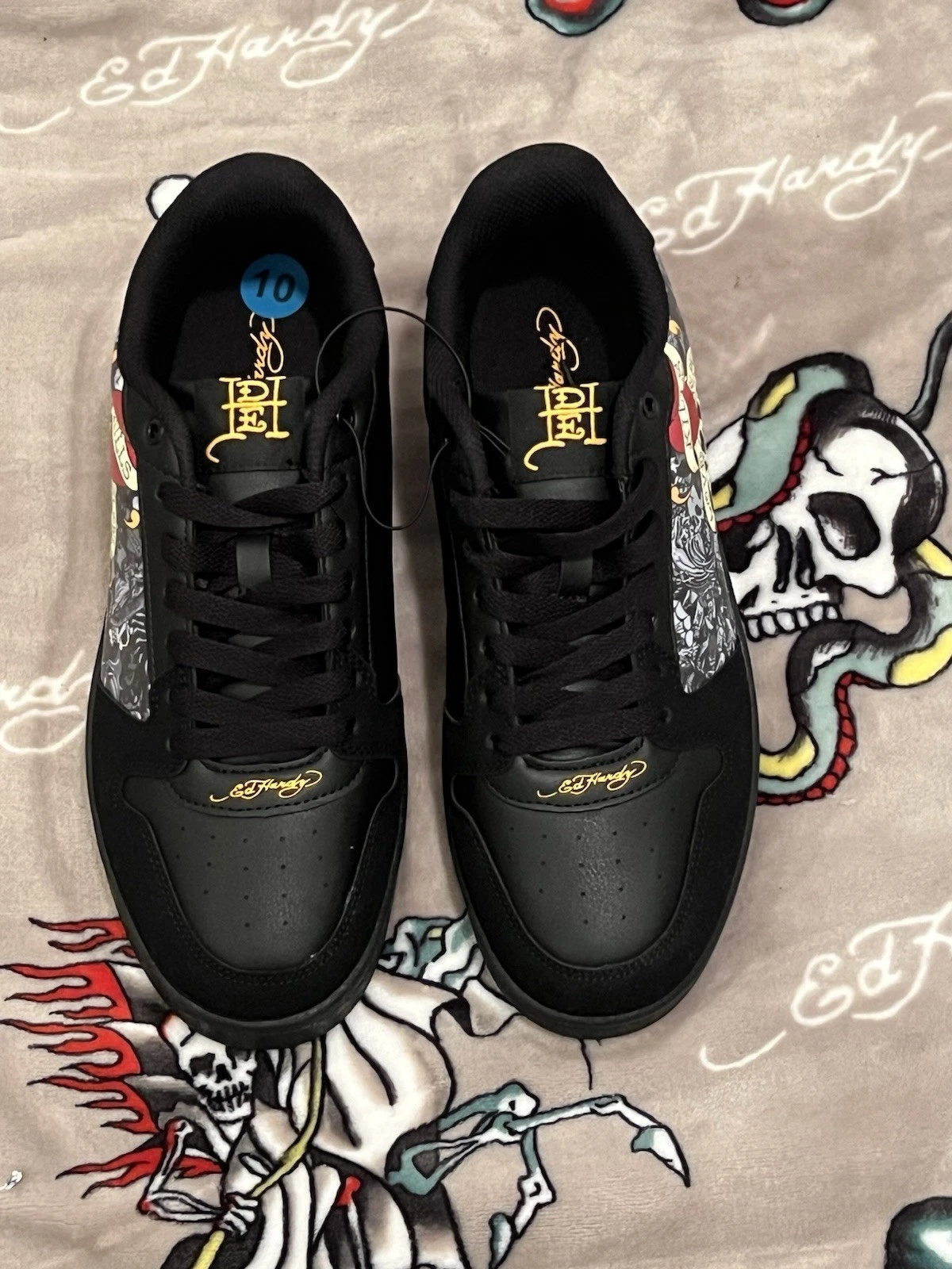 Ed Hardy Men's Sneakers Skull Heart Graphic Black Low Top Casual Shoes