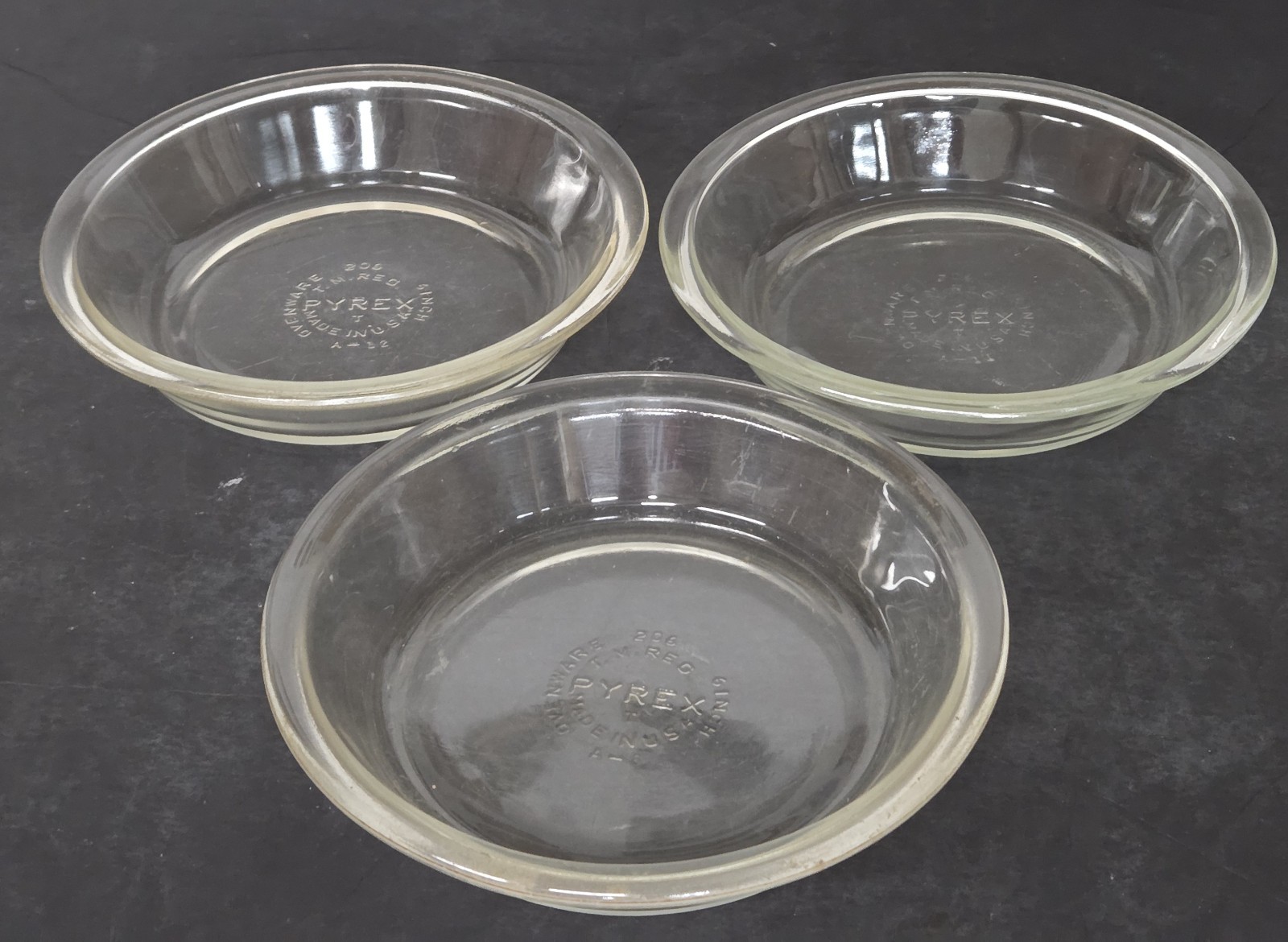 3 Vintage PYREX 6" Mini Pie Pans 206 Smooth Edge Clear Tart Plate USA