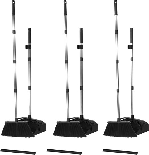 51'' Long Handle Broom Set with Self-Cleaning Dust Pan for Restaurants & Garages - Picture 3 of 11