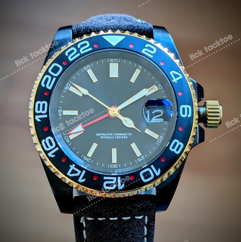 Vollautomatik GMT Sub Diver Mod Schwarz Gold Kathedrale 24 Jewels Saphir Top! - Bild 2 von 8