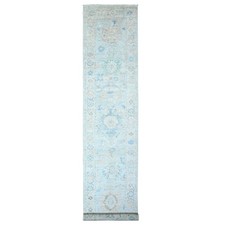 3'x15'9" Oyster Shell Gray Hand Knotted Angora Oushak Wool XL Runner Rug R88347