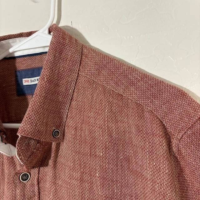 32 Bar Blues Shirt Mens Large Red Linen Cotton Short Sleeve Button Front Casual - Image 2 of 4