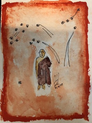Original Watercolor Painting Of  Young Buddha Signed 5 X 7 Wall Decor Gift