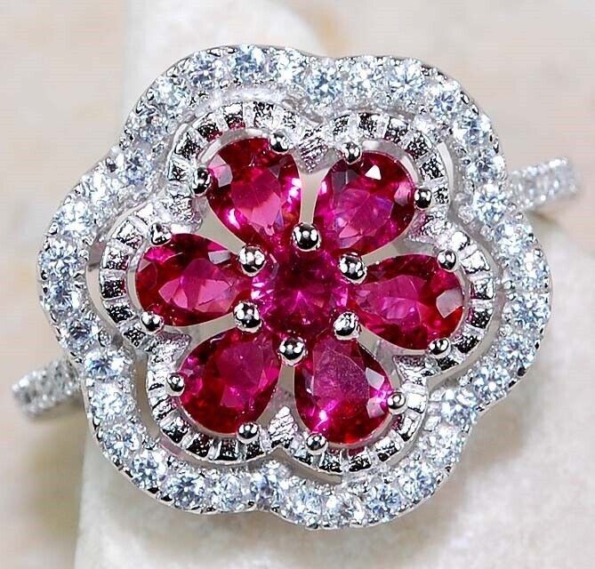 1CT Heat Treated Rubellite Tourmaline 925 Solid Sterling Silver Ring Sz 8 U3-6