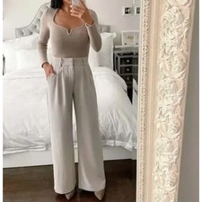 ABERCROMBIE  FITCH Tailored Wide Leg Pant Taupe Gray Sz XS Short 90 I43 