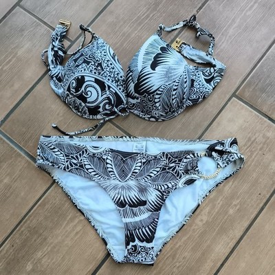 Next Ladies black with white swimming two Piece Costume Bikini UK12 32C/D