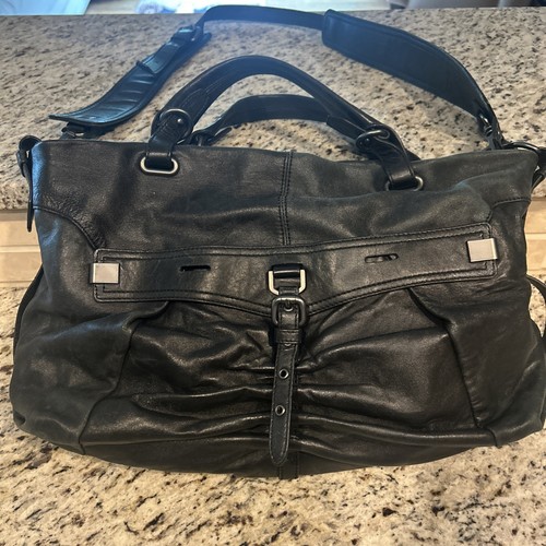 Vtg Kooba Slouchy Boho Black Soft Leather Purse Bag 2-Handle & Shoulder Strap - Picture 4 of 21