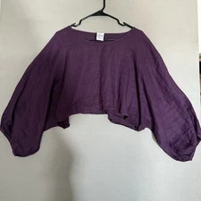 Match Point Linen Top Blouse Bolero Large Purple Fig Elastic Wristband Flax