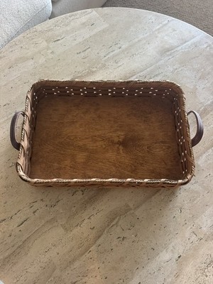 Amish Made Rectangular Serving Tray Basket Handwoven Signed 