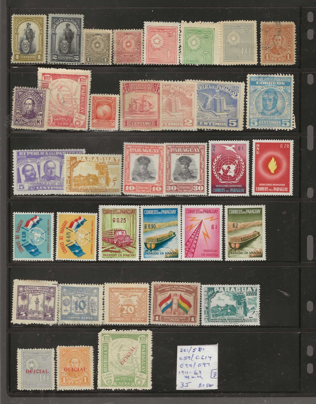 PARAGUAY...Sc #201/581; C59/C214; O94/O97...M & U...1911/64...35 Different