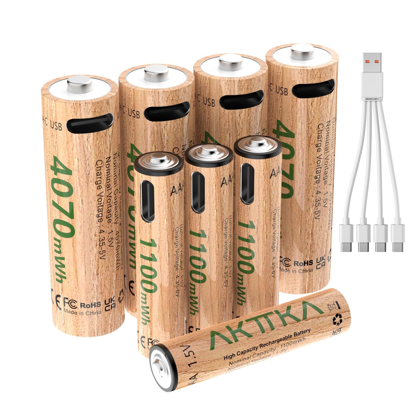 Set 8 Batterie Ricaricabili AKTTKA AA AAA 1.5V Litio per Giocattoli