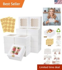 30 Pcs White Bakery Boxes with Window, 6 X 6 X 3 Inches, White Paperboard Tre...