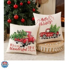 Red Truck Christmas Decor Outdoor Christmas Throw Pillow Covers 18x18 for Hom...
