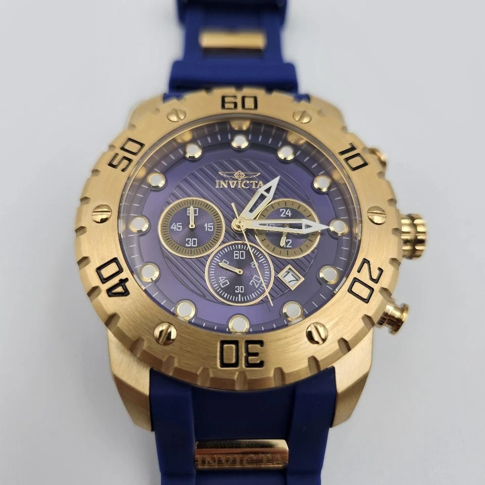 Invicta Pro Diver Scuba 20280 Gold Tone Chronograph Blue Silicone Quartz Watch - Image 3 of 4