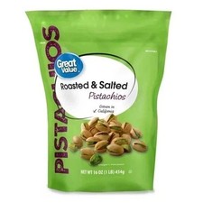 Great Value Roasted & Salted Pistachios, 16 oz Resealable Bag Free Shipping.