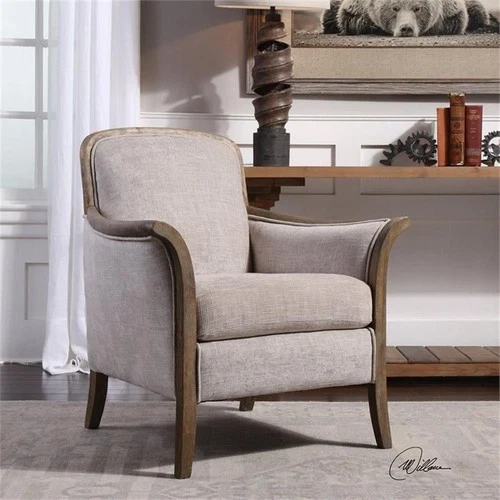 Uttermost Brittoney Wood and Fabric Arm Chair in Weathered Pecan/Brown - Picture 2 of 10