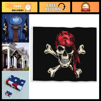 6x10ft Pirate Flag Red Skull Crossbones Banner for Halloween Party Decor - Durab
