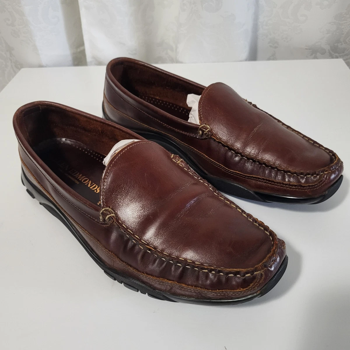 JL coombs mens size 9 wide E shoes brown burgundy leather comfort work loafers HELM Men main image 2