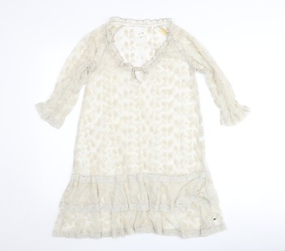 by Ti Mo Damen Kleid beige Blumen Spitze knielang A-Linie XS