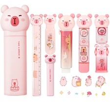 Capybara Stationery Set, Cute Pink School Supplies Gift for Students Brown