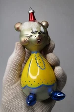 Vintage Blown Glass Whimsical CAT in GOLD SHIRT Christmas Ornament Carlini Italy