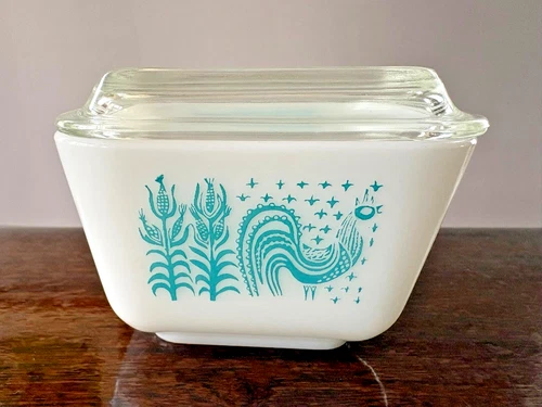 Pyrex Amish Butter Print With Lid Dish Vintage USA 501 B Turquoise 1 1/2 Cup