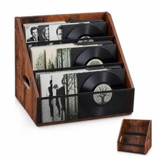 Black Vinyl Record Storage Crate Wood Metal LP Holder 3 Divider 70 Album