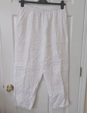 MATCH POINT USA Women's White Linen Elastic Waist Pockets Casual Resort Pants M