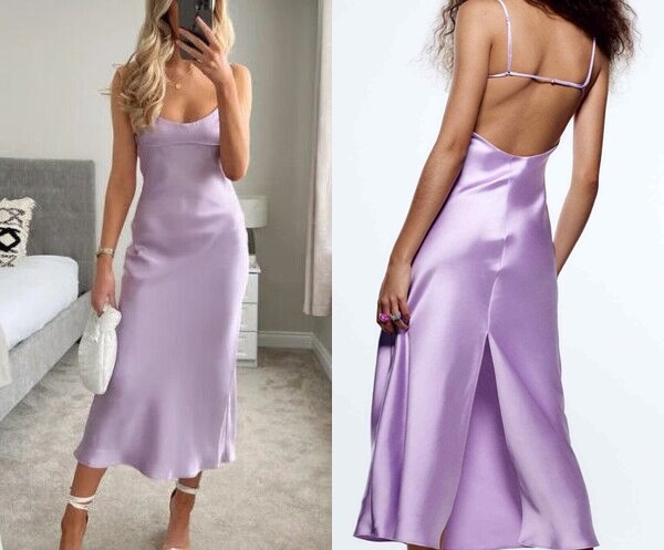 Zara satin kleid lila Outlet