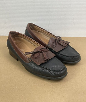Thom McAn  84813 Tassel Loafers Black Brown Leather Casual Dress Shoes Mens 8.5