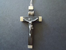 J1742 ANTIQUE PRIEST/MONK CROSS/PENDANT SILVER CORPUS WOOD INLAY 8,3 CM