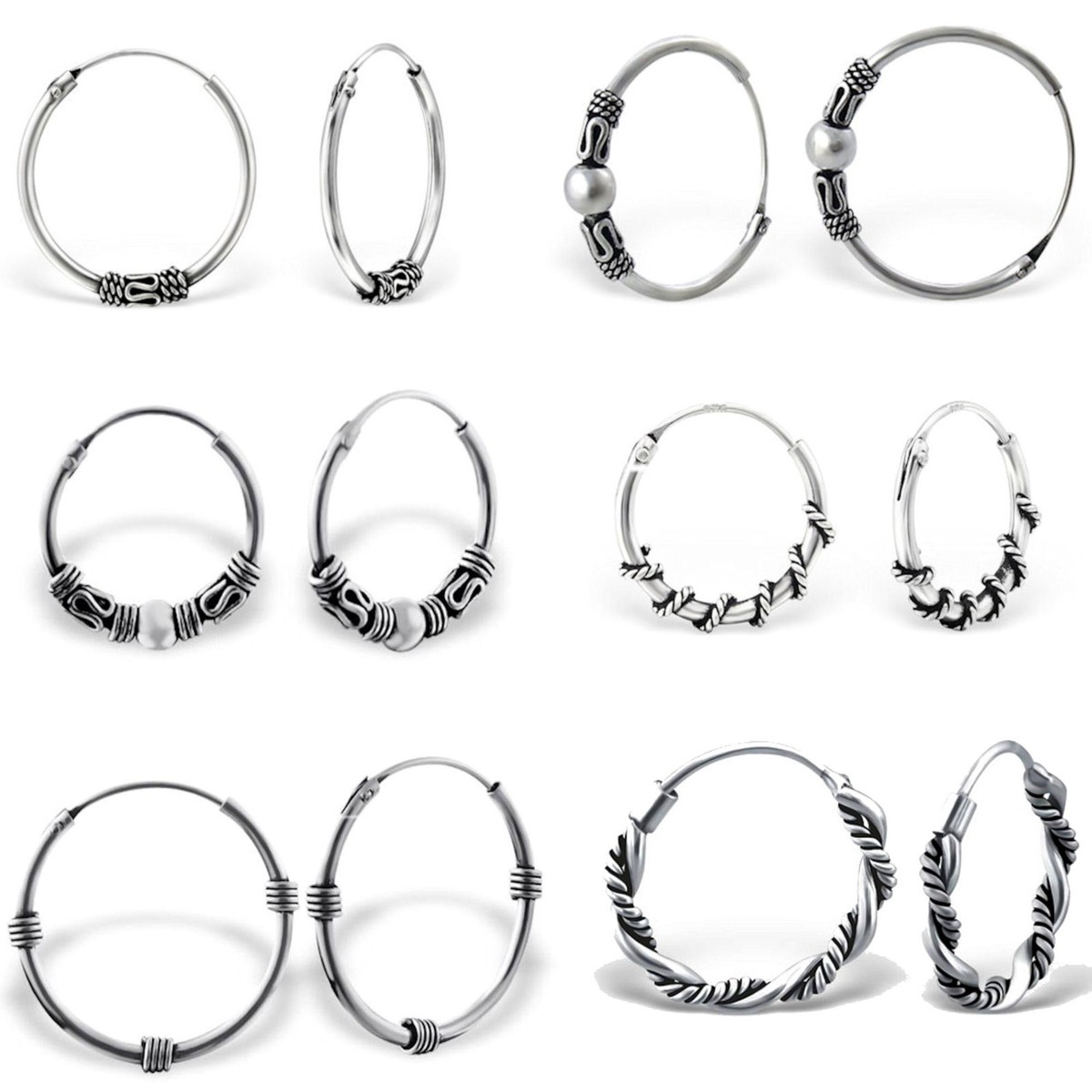 925 Sterling Silver Bali Hoop Sleeper Earrings 10-30mm Gift Bag UK SELLER