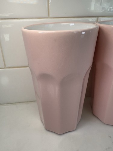 IKEA Pokal Pink Tumbler Set of 2 White Interior 16oz Ceramic Retro Shake Cup - Picture 2 of 12