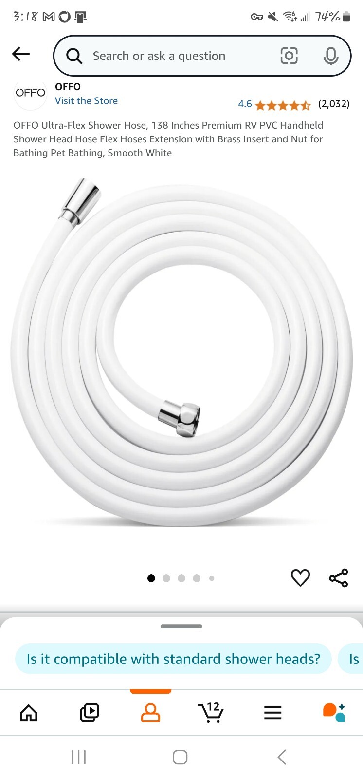 138 Inch Indestructible  Shower Hose And Sprayer Head