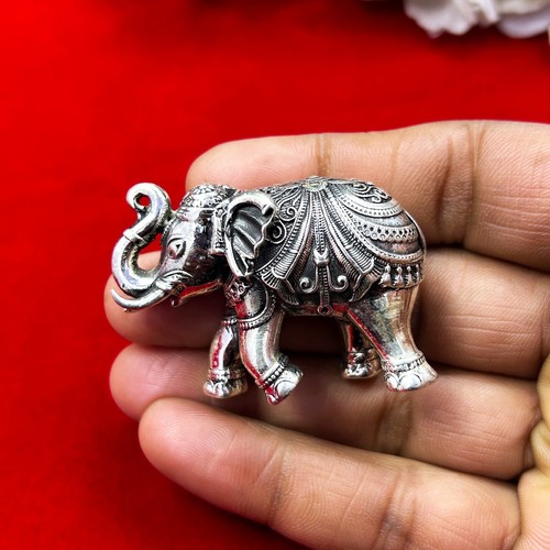 925Sterling Silver 60Gram Handmade Design Customized Upper Trunk Elephant Statue - Picture 2 of 48