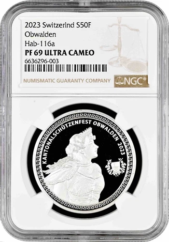 Switzerland 50 francs 2023, NGC PR69 UC, "Obwalden Shooting Festival"