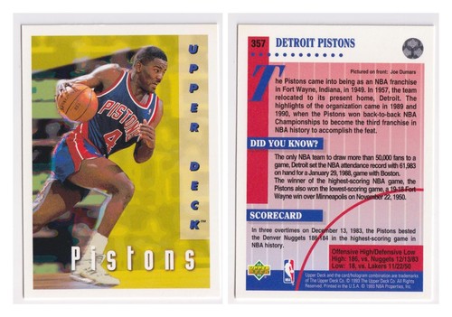 Detroit Pistons Lot 18 Basketball Cards Base Set 1990 NBA Hoops #103 Joe Dumars - Picture 19 of 23