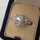 Art Deco Vintage Lab Created Diamond Anniversary Ring In 14K White Gold Filled