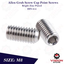 M8 x 8mm - 25mm Socket Grub Screws Flat End Point Allen Key Set Screw BZP DIN913