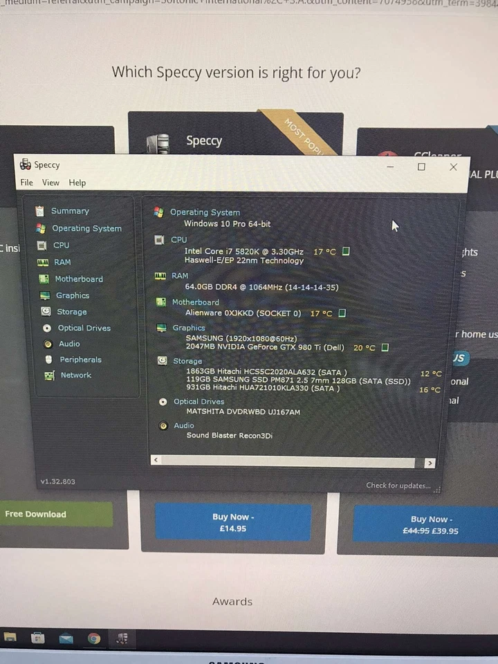 DELL ALIENWARE AREA 51  COMPUTER INTEL CORE I7-5820K 64GB RAM - Image 2 of 4