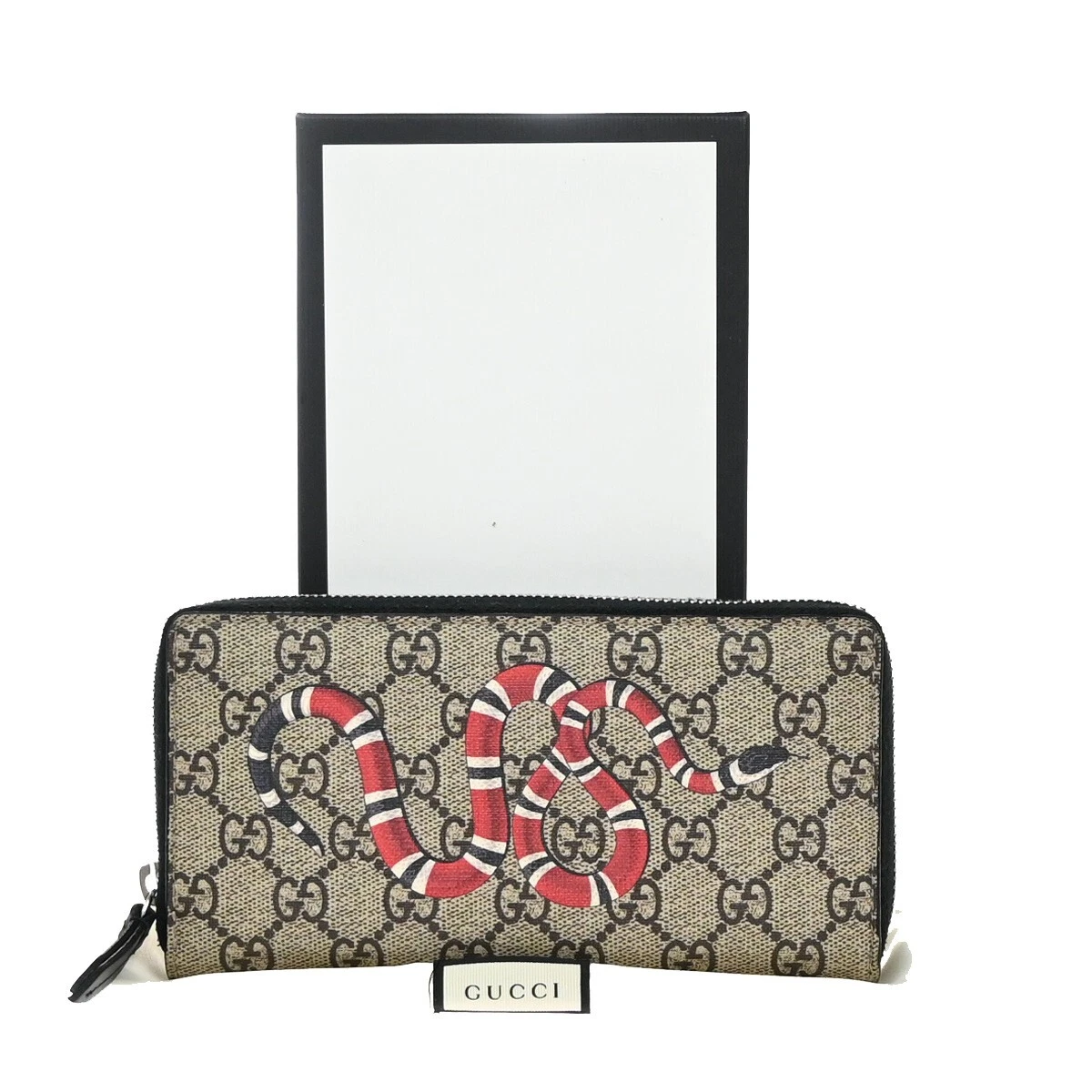 Portefeuille GUCCI GG motif roi serpent longue fermeture éclair autour cuir suprême BN 34RF303