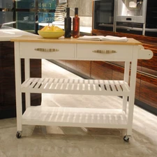 Kitchen Island Cart on Wheel w/Drawer, 3 Tier Kitchen Cart w/Rubberwood Tabletop