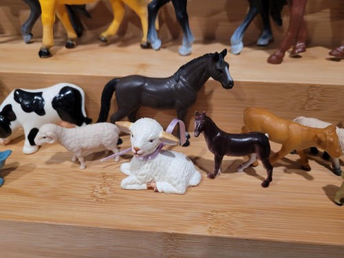 Lotto statuine animali fattoria mucca cavallo pecora agnello asino mulo anatra 30+ pezzi vintage - Foto 3 di 19