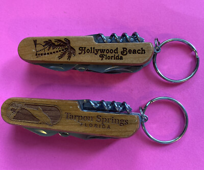 *USED* 9 FUNCTION ENGRVAED (JOSE) WOODEN HANDLE MULTI-TOOL (LOT OF 2) FREE SHIP*
