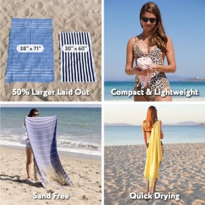Oversized Turkish Beach Towel 38''x71'' - Set Of 2 | 100% Turkish Cotton Lightweight Sand Free Quick Dry Pool Towels | Extra Large Bath Towels For Adults Beach Blanket Essentials - View #3