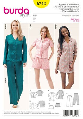 Burda Style Schnittmuster - Nachthemd - Schlafanzug - Pyjama für Sie - Nr. 6742