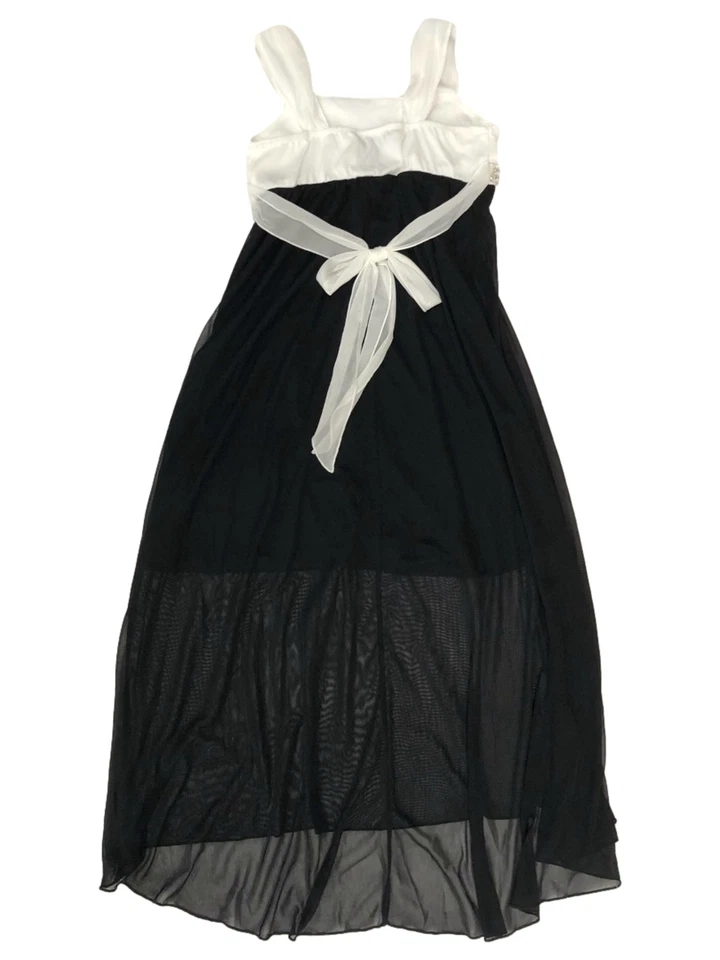 Vestido largo de fiesta semiformal con perlas blanco y negro para niñas Foto 3 de 3