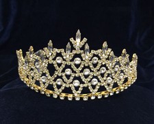Crystal Clear Rhinestones With Gold Plated Tiara.Combs.2.75" Tall.