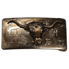 Vintage Western Belt Buckle Small Longhorn Bull Metal Cowboy Style
